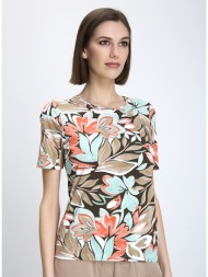 γυναικείο t-shirt κανονική γραμμή βισκόζη με φλοράλ σχέδιο πολύχρωμο