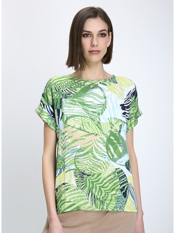 γυναικείο t-shirt κανονική γραμμή βισκόζη με τροπικό print σε προσφορά
