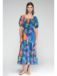 vilagallo γυναικείο φόρεμα βαμβακερό με jungle print regular fit σε μπλε