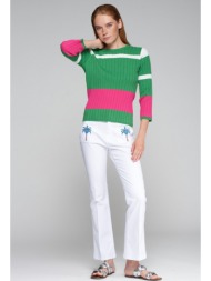 vilagallo γυναικείο παντελόνι flared βαμβακερό με κέντημα σε λευκό