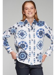 vilagallo γυναικείο πουκάμισο βαμβακερό με suzani rosette print regular fit σε λευκό