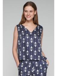 vilagallo γυναικείο αμάνικο τοπ με jacquard ikat print regular fit σε μπλε