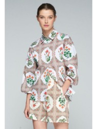 vilagallo γυναικείο σορτς βαμβακερό seersucker με floral print regular fit