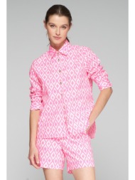 vilagallo γυναικείο πουκάμισο βαμβακερό με ikat print και κέντημα regular fit fluor ροζ