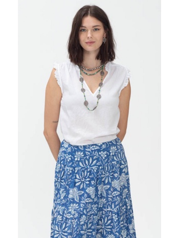 colores γυναικείο τοπ βαμβακερό με βολάν και v λαιμόκοψη σε προσφορά