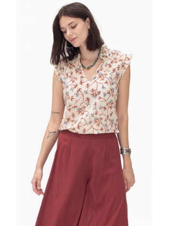 colores γυναικείο τοπ βαμβακερό με βολάν και ανθισμένο σε προσφορά