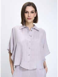caractere γυναικείο πουκάμισο relaxed fit με κοντό μανίκι λιλά