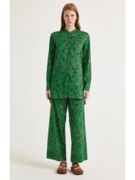 maliparmi γυναικείο μακρύ πουκάμισο βαμβακερό με κεντήματα και πέτρες regular fit σε πράσινο