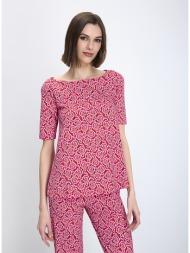 maliparmi γυναικείο μπλουζάκι slim fit με στρογγυλή λαιμόκοψη και μοτίβο