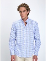 harmont & blaine ανδρικό πουκάμισο regular fit καρό μείγμα φυσικών ινών μπλε