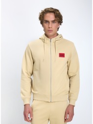 hugo ανδρικό hoodie με φερμουάρ regular fit βαμβακερό μπεζ