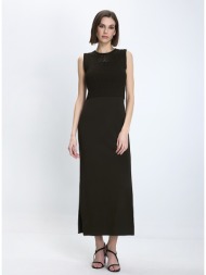 caractere γυναικείο φόρεμα slim fit με πλεκτό μπούστο και σκίσιμο