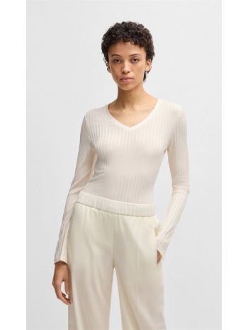 boss γυναικείο τοπ με v λαιμόκοψη από λαμπερό ribbed jersey σε προσφορά