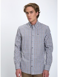 ανδρικό πουκάμισο regular fit βαμβακερό καρό με μπλε λεπτομέρειες