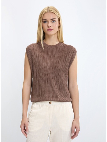 seventy venezia γυναικείο πλεκτό αμάνικο τοπ με στρογγυλή σε προσφορά