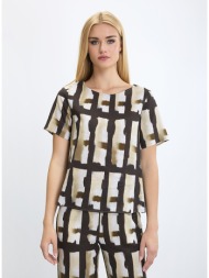 γυναικείο τοπ με γεωμετρικό μοτίβο και στρογγυλή λαιμόκοψη