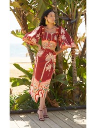 γυναικεία φούστα midi με κρουαζέ κόψιμο και τροπικό μοτίβο