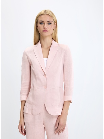 γυναικείο σακάκι λινό με 3/4 μανίκι slim fit σε ροζ σε προσφορά