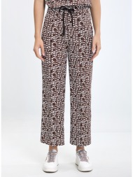 γυναικείο παντελόνι regular fit με γεωμετρικό μοτίβο και ζώνη ρυθμιζόμενη