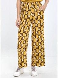 γυναικείο παντελόνι wide leg με γραφικό μοτίβο και λινή υφή