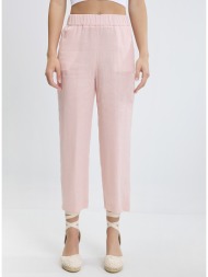 γυναικείο παντελόνι λινό cropped straight fit σε ροζ