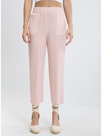 γυναικείο παντελόνι λινό cropped straight fit σε ροζ σε προσφορά