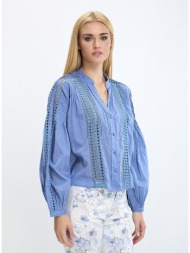 γυναικείο πουκάμισο regular fit με δαντελωτές λεπτομέρειες