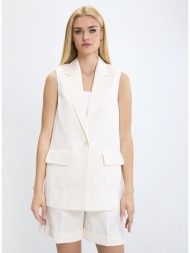 γυναικείο αμάνικο σακάκι με γιακά και τσέπες regular fit σε εκρού