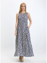 maliparmi γυναικείο φόρεμα βαμβακερό με κέντημα και ζώνη regular fit σε μπλε