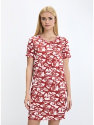 γυναικείο κοντό φόρεμα με print και κοντά μανίκια regular fit σε εμπριμέ κόκκινο