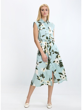 19.70 γυναικείο σεμιζιέ φόρεμα midi με ζώνη και λουλουδάτο σε προσφορά