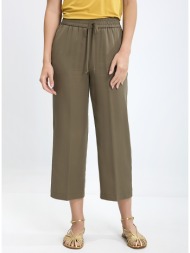 γυναικείο παντελόνι με λάστιχο και κορδόνι relaxed fit σε λαδί