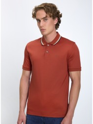 boss ανδρικό polo penrose 38 slim fit από βαμβάκι με ριγέ γιακά