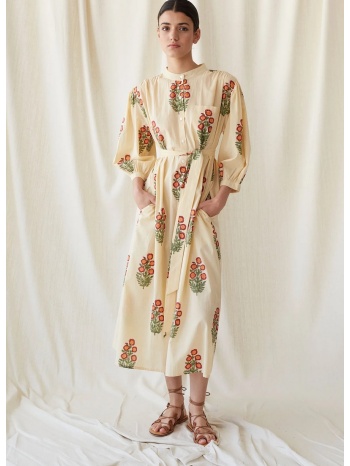 γυναικείο φόρεμα από βαμβάκι με φουσκωτά μανίκια και ζώνη σε προσφορά