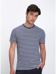 mark up ανδρικό t-shirt από βαμβάκι και λινό regular fit σε ριγέ μπλε