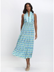 γυναικείο midi φόρεμα με ψηλό γιακά και λάστιχο στη μέση regular fit