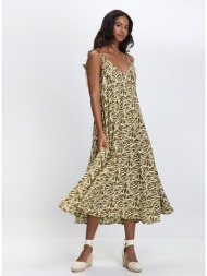 γυναικείο φόρεμα βαμβακερό all over print με δεσίματα στους ώμους