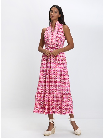 γυναικείο midi φόρεμα με ψηλό γιακά και λάστιχο στη μέση σε προσφορά