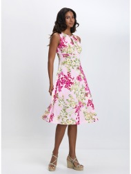 γυναικείο midi φόρεμα με λουλουδάτο μοτίβο regular fit σε ροζ