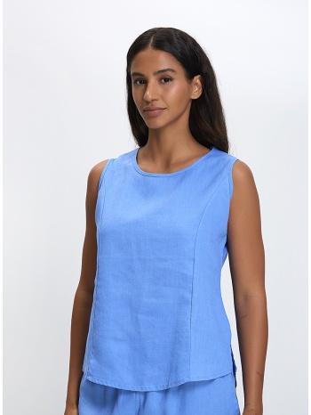 γυναικεία αμάνικη μπλούζα λινή regular fit σε μπλε σε προσφορά