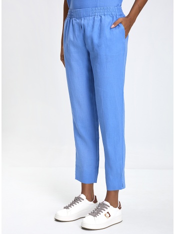 γυναικείο cropped λινό παντελόνι straight fit σε μπλε σε προσφορά