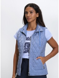 γυναικείο αμάνικο μπουφάν regular fit πολυεστερικό με καπιτονέ υφή μπλε