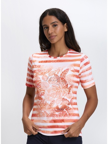 γυναικείο t-shirt με ριγέ βάση και τροπικό μοτίβο regular σε προσφορά
