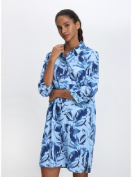 γυναικείο σεμιζιέ φόρεμα βαμβακερό με λουλουδάτο μοτίβο regular fit σε μπλε