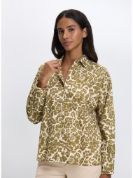 colores γυναικείο πουκάμισο βαμβακερό με φλοράλ μοτίβο relaxed fit σε χακί