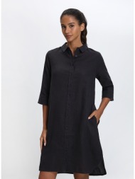 γυναικείο σεμιζιέ comfort fit λινό με κουμπιά μαύρο