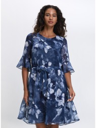 γυναικείο φόρεμα regular fit πολυεστερικό με λουλουδάτο μοτίβο μπλε