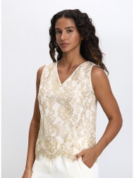 γυναικείο τοπ με μεταλλική δαντέλα regular fit σε εκρού