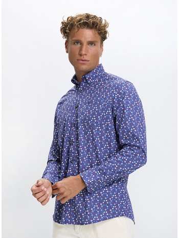 ανδρικό πουκάμισο regular fit βαμβακερό με μικροσχέδιο μπλε σε προσφορά