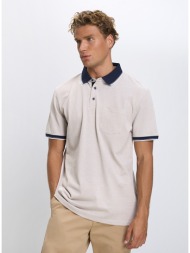 ανδρική polo μπλούζα regular fit βαμβακερή με ριπ γιακά